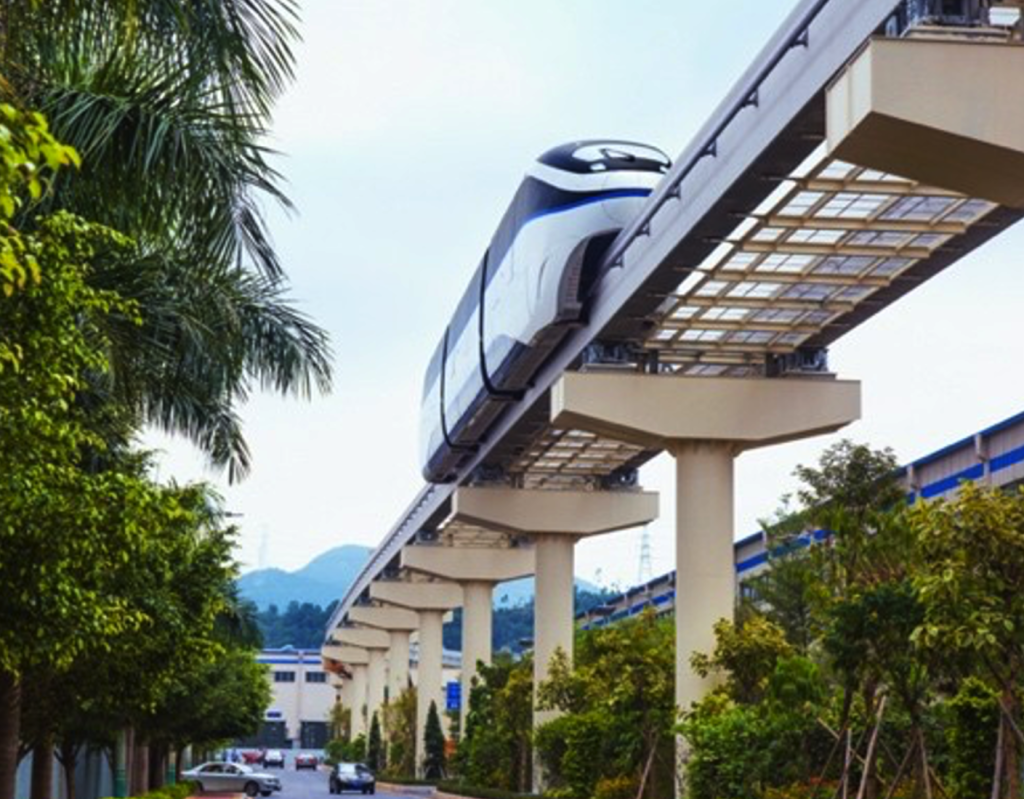 SkyRail train from below on track